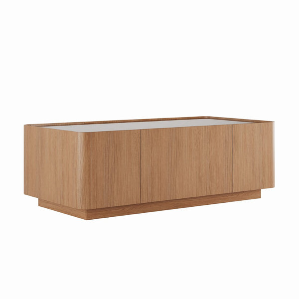 English Elm 46.8" Mid-century Walnut Coffee Table Tempered Glass Top with Concealed Drawers W2263P458487