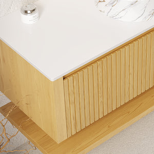 English Elm HIZON 48" Plywood Wall-Mounted Bathroom Cabinet in Corolla Oak Veneer — 2 Drawers + Open Shelf, Moisture-Resistant W2615P279438
