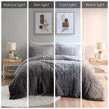 Intelligent Design Brielle Transitional Ombre Shaggy Long Fur Comforter Mini Set ID10-2148 Grey