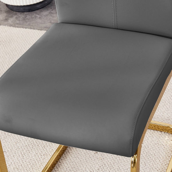 English Elm Table Luxurious 9-Piece Dining Set With Patterned Glass Top And Golden Legs, 8 Dark Gray Pu Chairs W1151S03236-GIGA