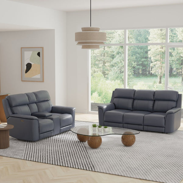 English Elm Oslo Genuine Leather Power Reclining Sofa Set with Usb Charging and Swivel Glider Sapphire Blue B339S00006