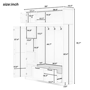 English Elm 3-in-1 Entryway Hall Tree with Cabinet Hooks Bench Drawers and Adjustable Shelving Black SJ000160AAB