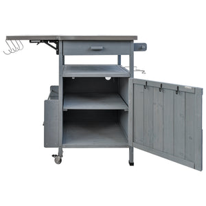 English Elm K&K 40.5" Outdoor Grill Cart with 201 Stainless Top, Solid Fir Storage, Drop Leaf & Lockable Wheels Blue+Grey N707P228272G
