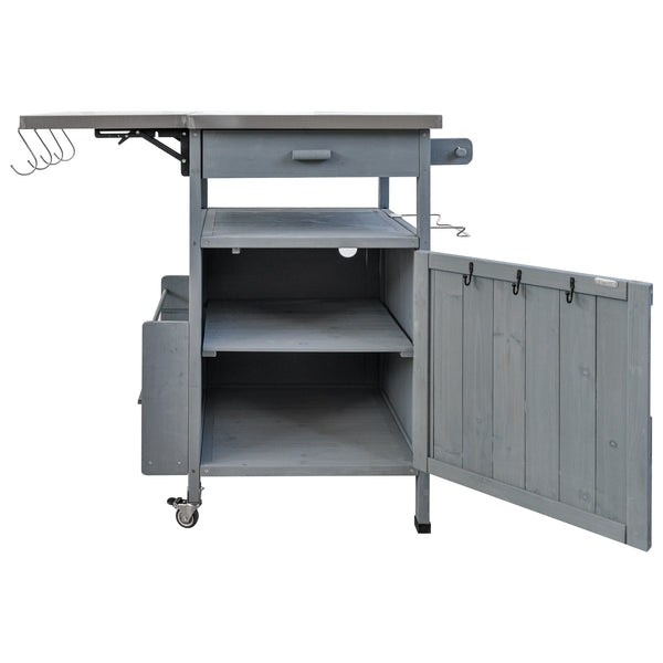 English Elm K&K 40.5" Outdoor Grill Cart with 201 Stainless Top, Solid Fir Storage, Drop Leaf & Lockable Wheels Blue+Grey N707P228272G