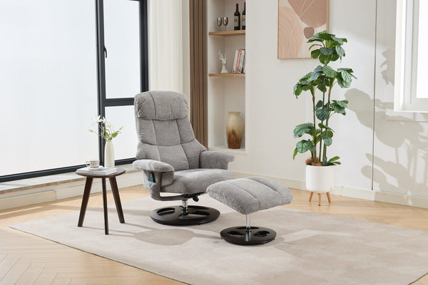 English Elm 010-Ergonomic Recliner Chair with Ottoman — 360° Swivel Lounge, Chenille Comfort, Heated Seat, Massage, Adjustable Backrest Grey W2636P262448