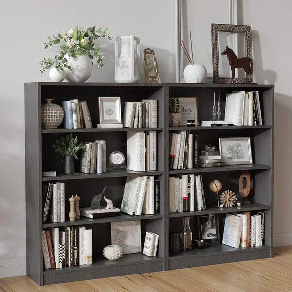 English Elm Grey Four Tier Open Bookcase Wide Melamine Shelving Unit for Office or Living Room T3623P437033