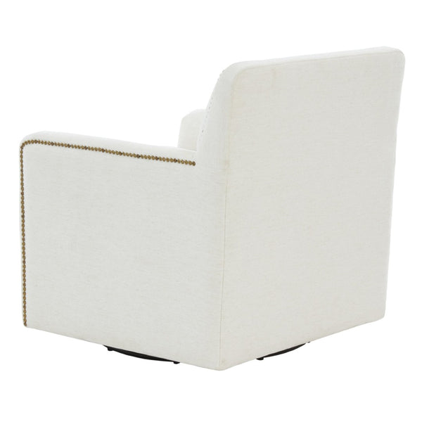 English Elm Torrance Swivel Accent Chair with Antique Brass Nailhead Trim for Modern Living Cream B050P451390