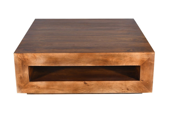 English Elm Solid Wood Handcrafted Square Coffee Table with Storage for Modern Living Rooms B024P304063