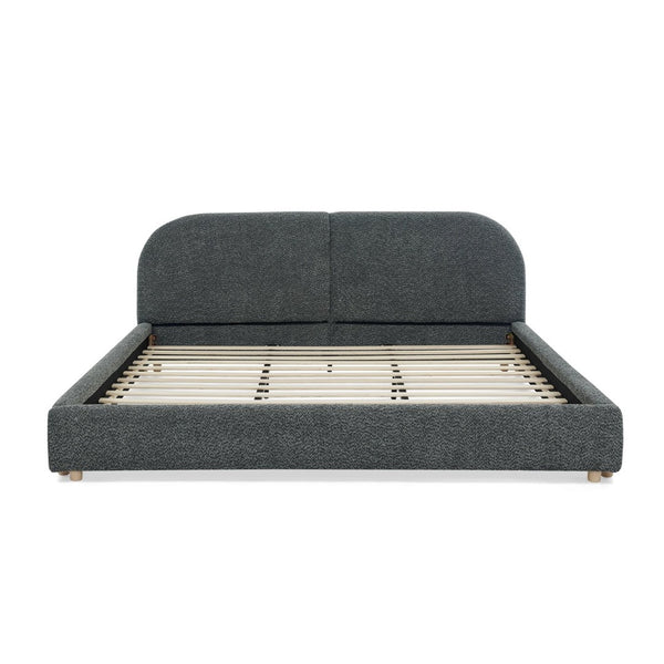 English Elm King Platform Bed Fully Upholstered in Plush Chenille with Low Profile Modern Frame Dark Gray W487S00474