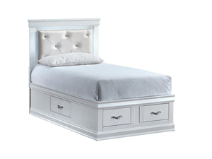 English Elm Lorana Glam Twin Storage Bed with Led Lighting and Tufted Faux Leather Headboard White B078S00694