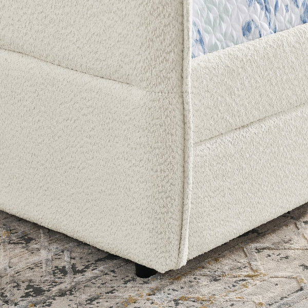 English Elm Daybed With Trundle And Storage Drawers, Upholstered In Beige Boucle, Queen Size For Stylish Comfort W1413S00074