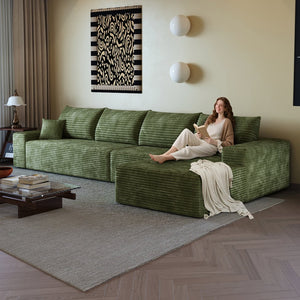 English Elm 135" Cloud Sectional Couch – L-Shape Modular Sofa With Deep Seating, Plush Corduroy In Elegant Green W2824S00126
