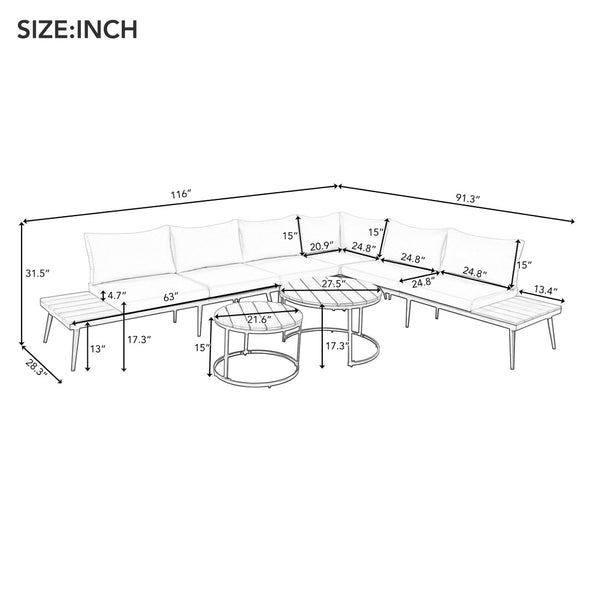English Elm Trexm Modular Outdoor Sectional with Acacia Wood Nesting Tables and Washable Cushions TM000001AAE
