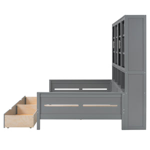 English Elm Full Size Wooden Daybed With Stylish Led Lighting, Glass Storage Cabinets & Versatile Shelves In Gray N820S00051E