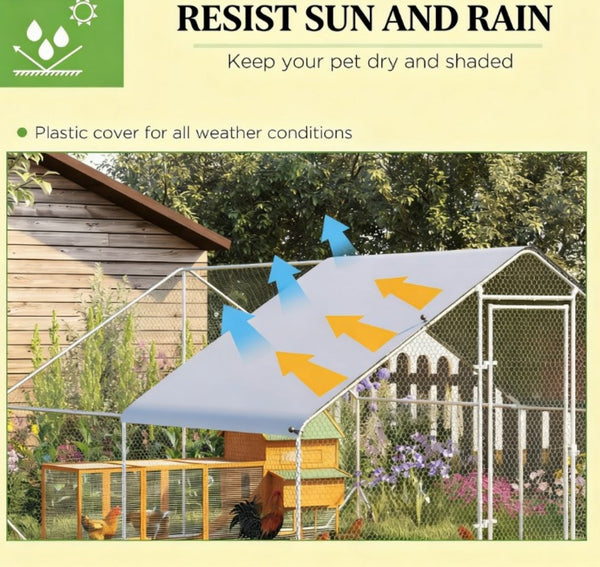 English Elm Outdoor Galvanized Steel Walk-in Chicken Run with Pe Cover for up to 12 Birds T3971P433883