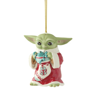 Lenox Licensed Porcelain Christmas Ornament Officially Holiday Tree Collectible with Gold Accent Holiday Grogu with Stocking Ornament 897106