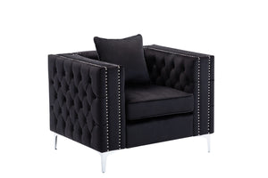 English Elm Lorreto Tufted Velvet Accent Chair with Nailhead Trim and Chrome Legs B061S00579