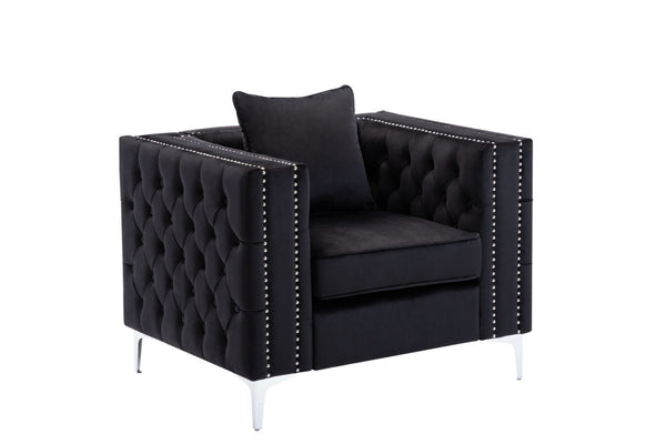 English Elm Lorreto Tufted Velvet Accent Chair with Nailhead Trim and Chrome Legs B061S00579