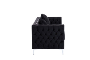 English Elm Lorreto Tufted Velvet Sofa with Nailhead Trim and Chrome Legs for Glam Living Rooms B061S00581