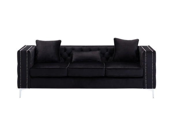 English Elm Lorreto Tufted Velvet Sofa with Nailhead Trim and Chrome Legs for Glam Living Rooms B061S00581