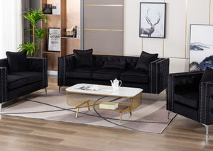 English Elm Lorreto Tufted Velvet Sofa with Nailhead Trim and Chrome Legs for Glam Living Rooms B061S00581