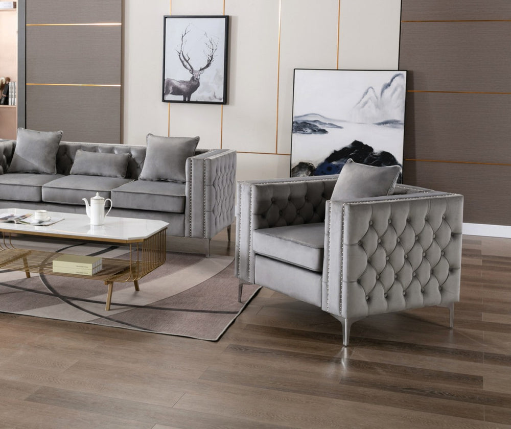 English Elm Lorreto Tufted Velvet Accent Chair with Nailhead Trim and Chrome Legs B061S00583