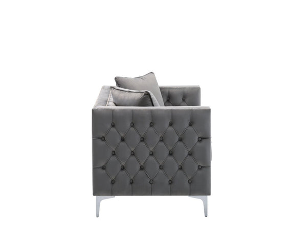 English Elm Lorreto Tufted Gray Velvet Loveseat with Nailhead Trim and Chrome Legs B061S00584