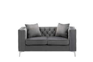 English Elm Lorreto Tufted Gray Velvet Loveseat with Nailhead Trim and Chrome Legs B061S00584
