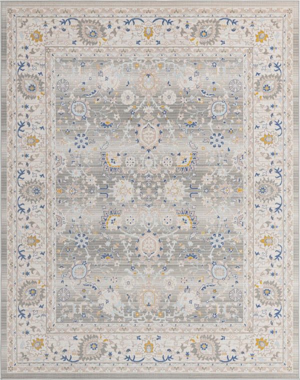 Unique Loom Whitney Bordeaux Machine Made Floral / Botanical Rug Cloud Gray, Blue/Gold/Ivory/Light Blue 7' 10" x 10' 0"
