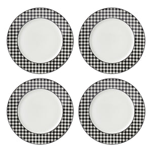 Lenox Gingham Porcelain Dinner Plates Set of 4 Checkered Rim Dishwasher Safe for Casual Dining Black 897164