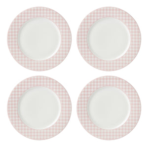 Lenox Gingham Porcelain Dinner Plates Set of 4 Checkered Rim Dishwasher Safe for Casual Dining Pink 897166