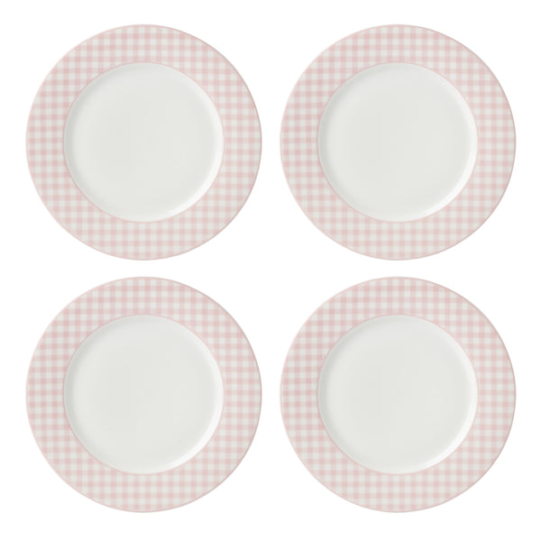 Lenox Gingham Porcelain Dinner Plates Set of 4 Checkered Rim Dishwasher Safe for Casual Dining Pink 897166