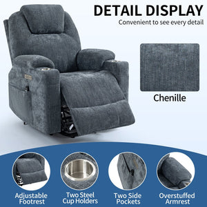 English Elm Up to 350 Lbs Chenille Power Lift Recliner with Massage Heating and Usb Charging Ports Blue W3224S00002