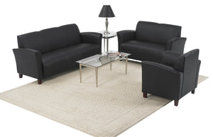 OSP Home Furnishings Black Bonded Leather Sofa with Tapered Arms and Cherry Legs for Modern Living Rooms SL2273EC3