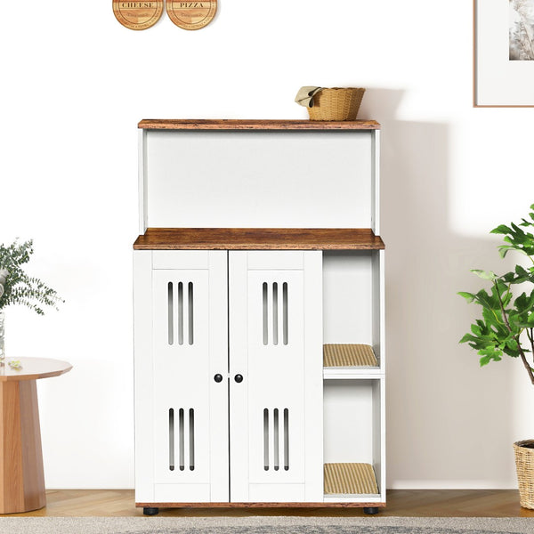 English Elm Litter Box Cabinet for Two Cats Wooden Enclosure with Ventilated Doors Side Table W1687P170693