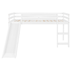 English Elm Loft Bed with Built-in Slide Solid Pine Twin Frame for Kids Bedroom Play N708P360093K