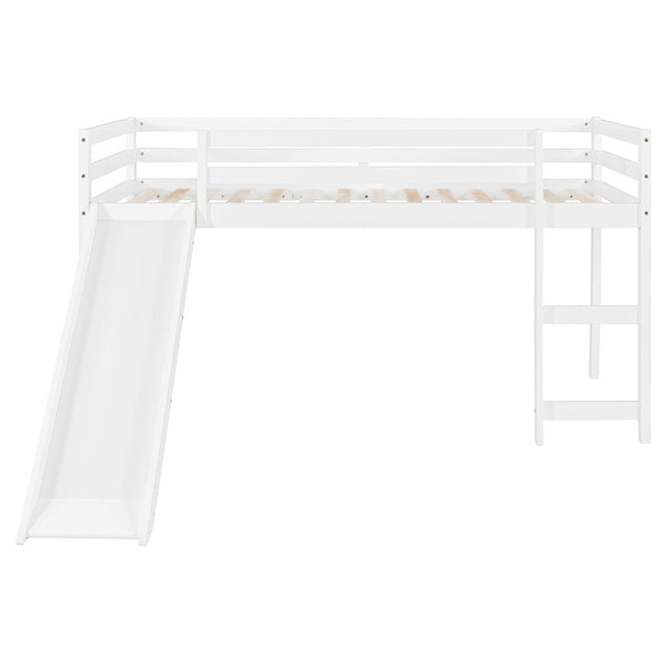 English Elm Loft Bed with Built-in Slide Solid Pine Twin Frame for Kids Bedroom Play N708P360093K