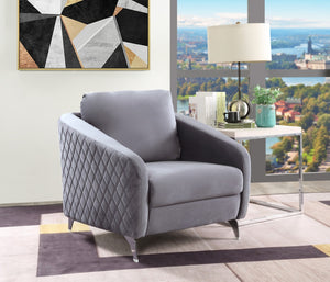 English Elm Sofia Diamond Stitched Velvet Accent Chair with Chrome Legs for Glam Living Spaces Gray B06178276