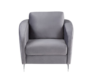 English Elm Sofia Diamond Stitched Velvet Accent Chair with Chrome Legs for Glam Living Spaces Gray B06178276