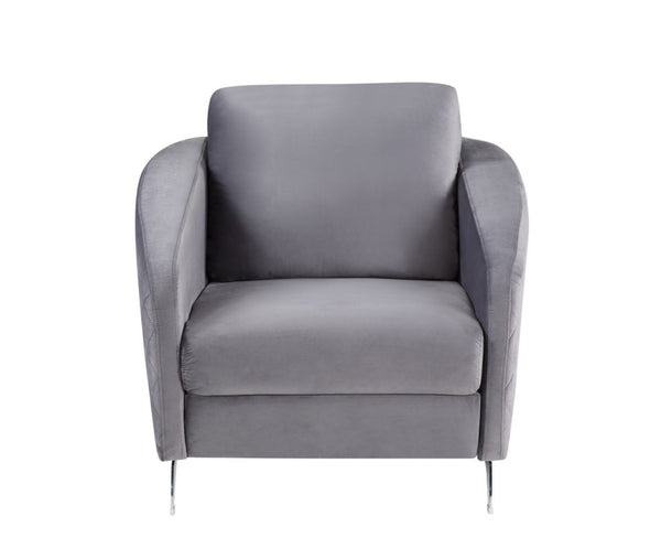 English Elm Sofia Diamond Stitched Velvet Accent Chair with Chrome Legs for Glam Living Spaces Gray B06178276