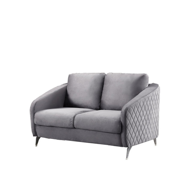 English Elm Sofia Diamond Tufted Velvet Three Piece Sofa Set with Chrome Legs for Living Room Gray B061S00069