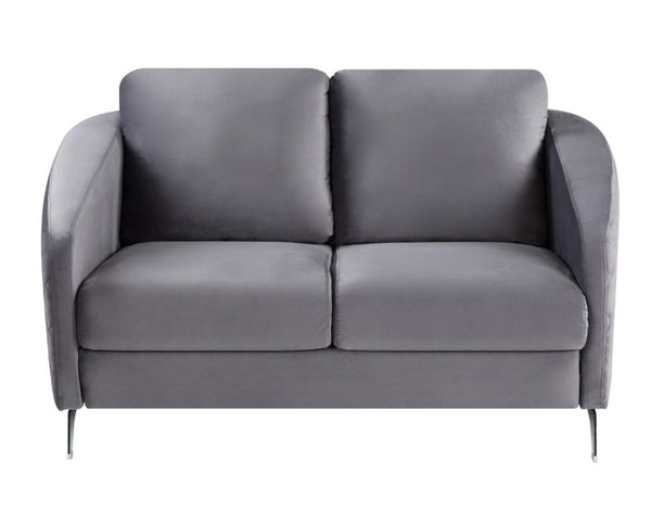 English Elm Sofia Velvet Tufted Sofa and Loveseat Set with Chrome Legs for Glam Living Rooms Gray B061S00588