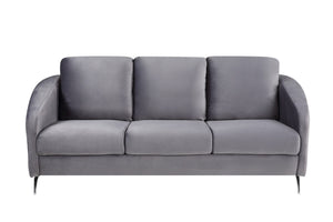 English Elm Sofia Velvet Tufted Sofa and Loveseat Set with Chrome Legs for Glam Living Rooms Gray B061S00588