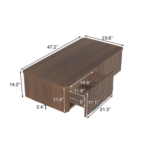 English Elm 47'' Spiral Grain Coffee Table Two Drawer Storage Mid Century Farmhouse Living Room Walnut Brown W2263P412386