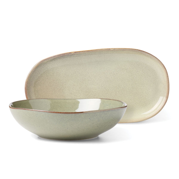 Lenox Organic Shades Stoneware Round Serving Bowl Set with Earthy Glaze for Casual Dining Tables Green 897206