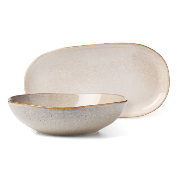 Lenox Organic Shades Stoneware Round Serving Bowl Set with Earthy Glaze for Casual Dining Tables Taupe / Grey 897209