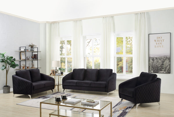 English Elm Sofia Diamond Tufted Velvet Three Piece Sofa Set with Chrome Legs for Living Room Black B061S00070