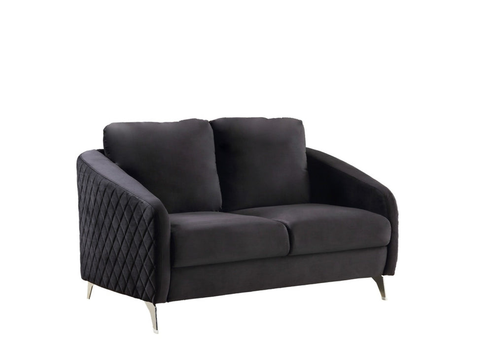 English Elm Sofia Tufted Black Velvet Loveseat with Chrome Legs for Glam Modern Living Rooms B06178280