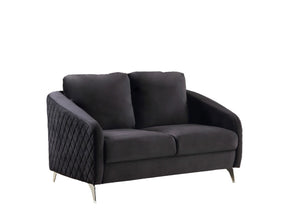 English Elm Sofia Tufted Black Velvet Loveseat with Chrome Legs for Glam Modern Living Rooms B06178280
