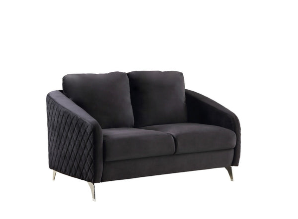 English Elm Sofia Tufted Black Velvet Loveseat with Chrome Legs for Glam Modern Living Rooms B06178280
